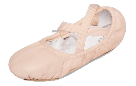 Pink leather ballet slipper with no drawstring across the top